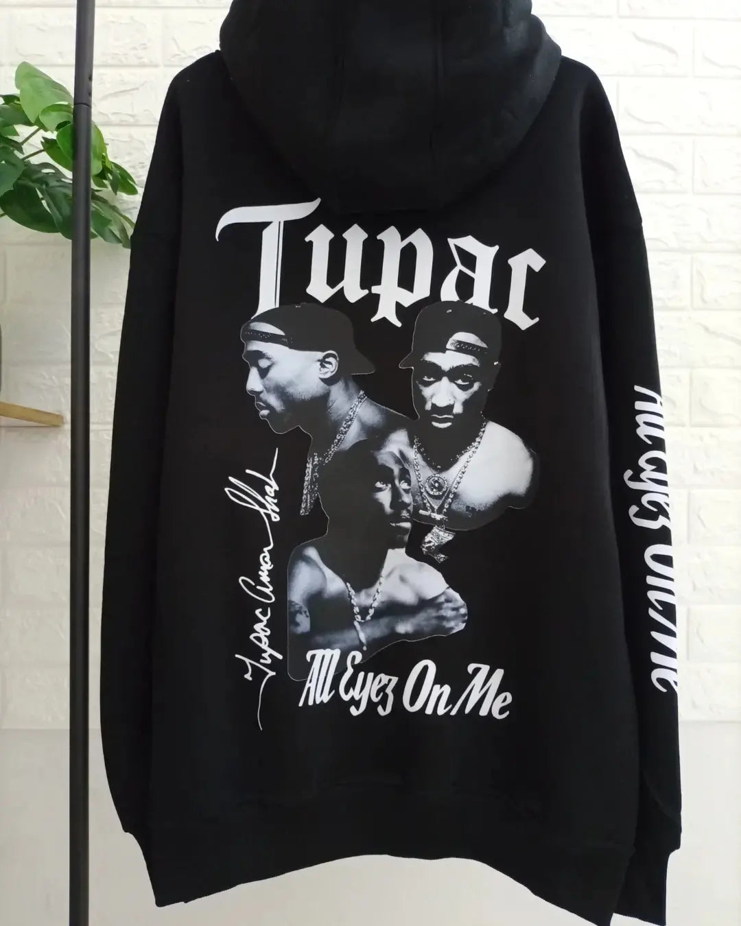 Black Tupac Printed Hoodie