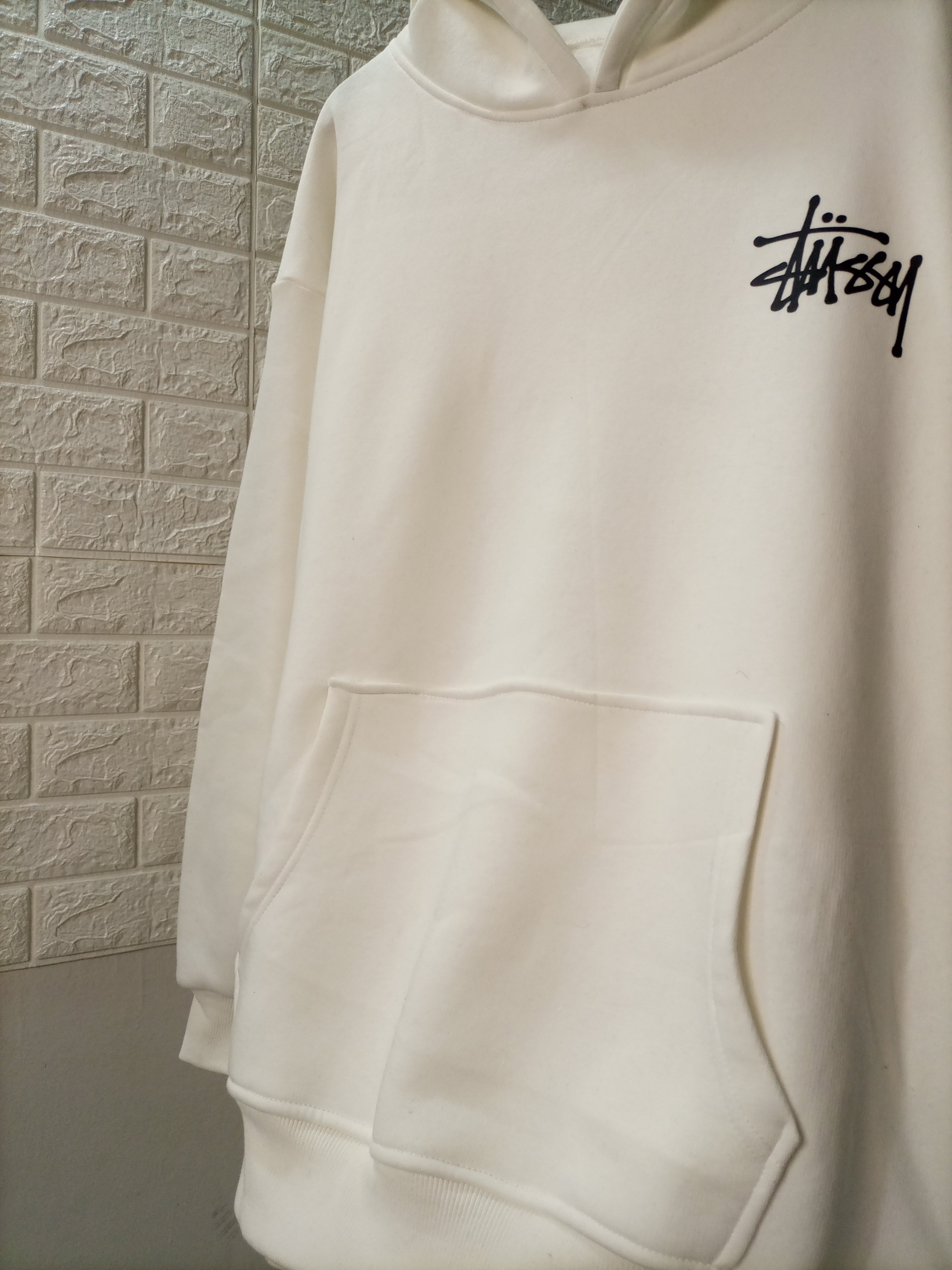 White Stussy Model Printed Hoodie