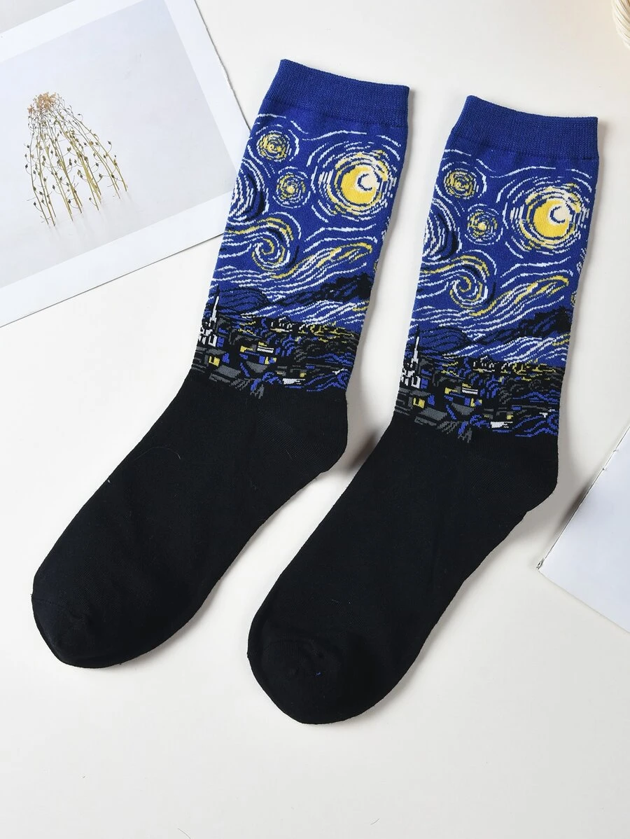 Van Gogh Pattern Black Socks